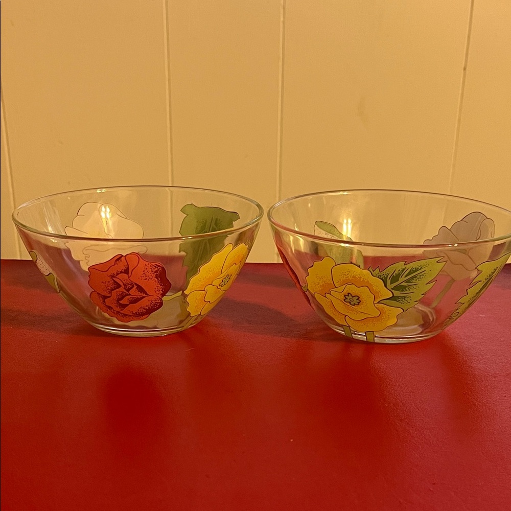 Vintage Arcoroc France Glass Bowls - Hand Painted Vegetable Medley - Set of 2